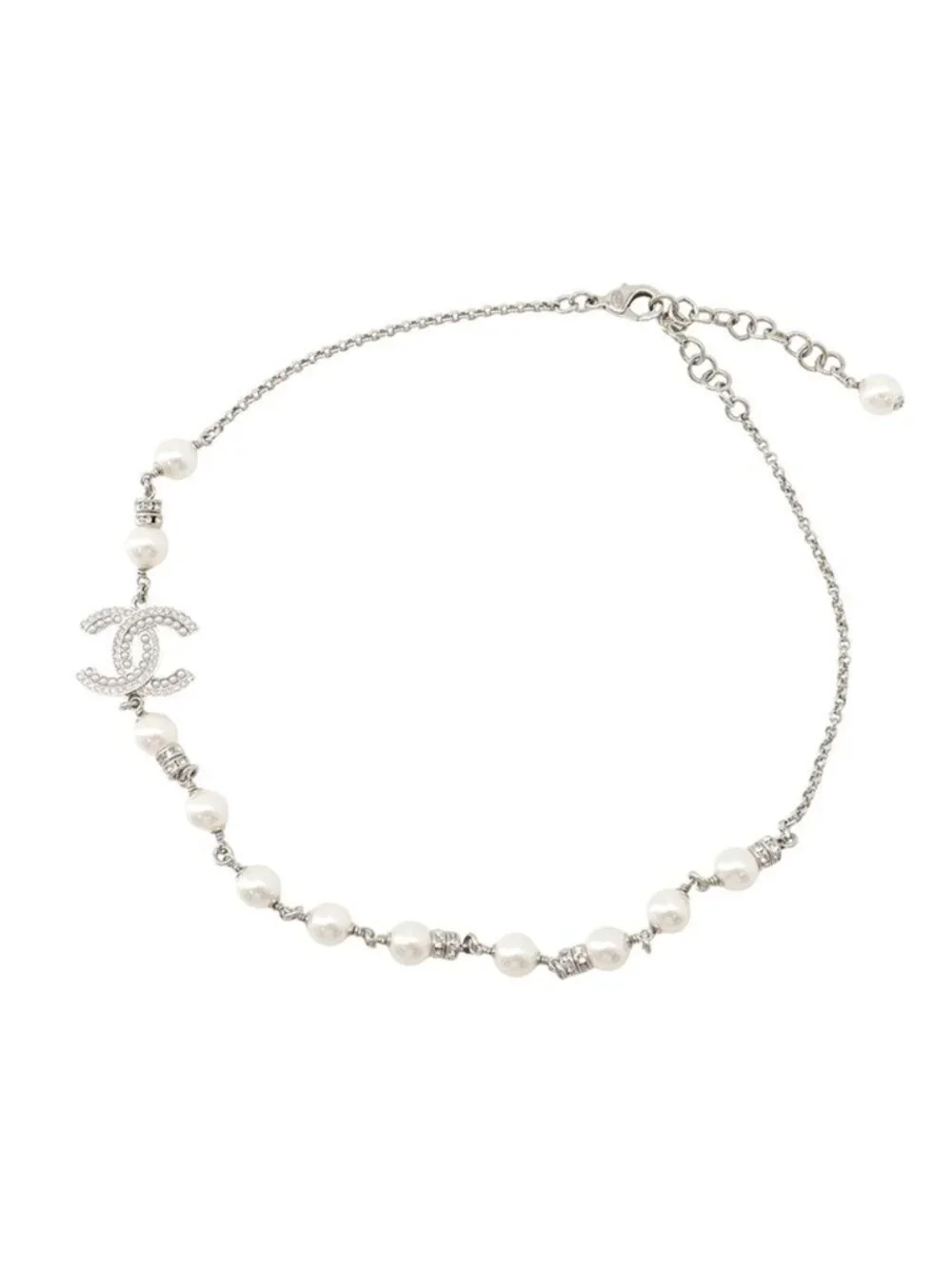 Chanel Necklace CC Logo Faux Pearl Rhinestone